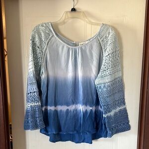 Cato Blue Ombre Lace Sleeve Women's Top